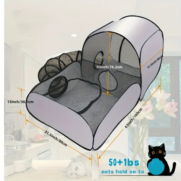 Dog fence with enclosure tunnel, breathable soft-sided indoor/outdoor cat crate for small animals, portable cat tent with carry bag/usable on 13 holidays - Image 4