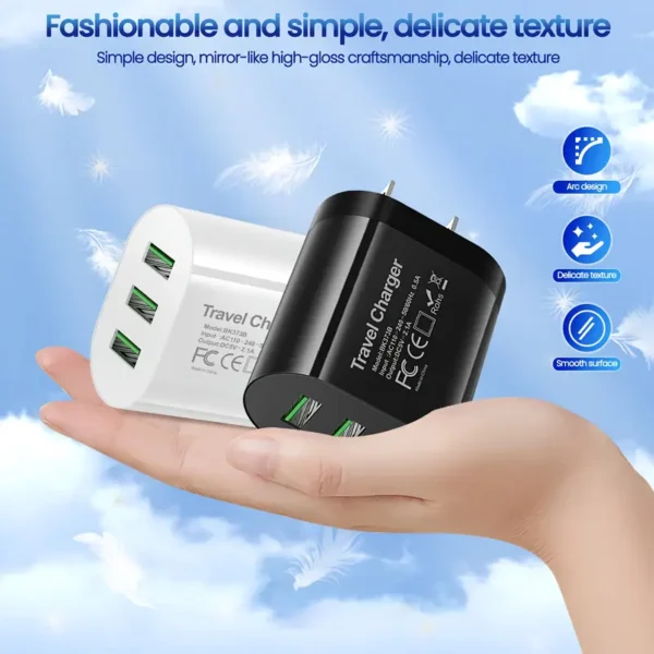 3 Port USB Wall Charging Block, Multi-function Home, Dorm, Travel Fast Charging Plug for iPhone 16 15 14 13 12 11 Pro Max XR XS iPad forSamsung Galaxy S24 UltraS24+/ S23 Ultra/ S23/ S22 Ultra/ S22/ S21 - Image 5