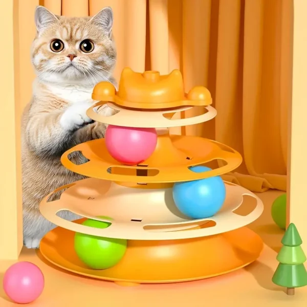 Interactive Cat Toy Tower with Spinning Track and Balls - Durable Plastic, 3-Tiered Entertainment Play Station for Pets, No Batteries Required, Available in 3 Colors, Engaging Entertainment for Your Feline Friend - Image 3