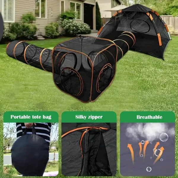 4-in-1 Outdoor Cat Enclosures For Indoor Cats Portable Pop Up Mesh Tents Kitty Playpen Play Tunnels Outside Pet DIY In Multiple Ways Pets Playhouse - Image 6