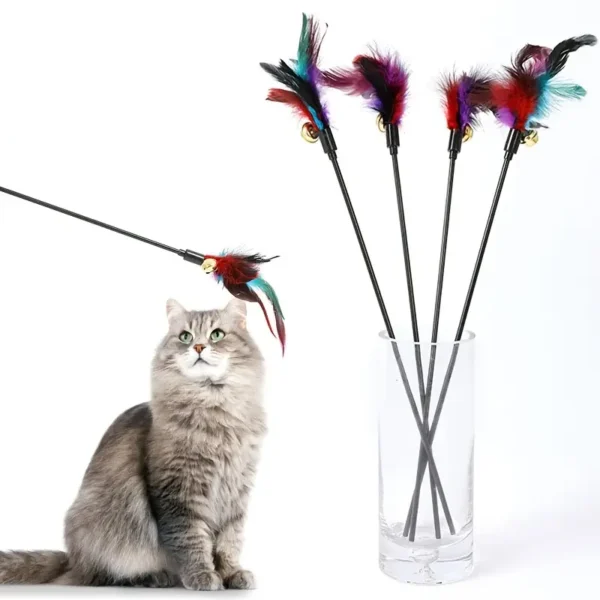 1pc Interactive Cat Wand Toy with Bell and Colorful Feathers - Entertain and Stimulate Your Cat's Natural Instincts - Image 4