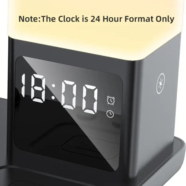 6-in-1 Wireless Charger Stand Fast Charging Station with Night Light Clock Alarm for iPhone 12/13/14/15/16, for 3/4/Pro, for iWatch 5/6/7/8/9/10/SE/Ultra, for Samsung S24/S23/S22/Z Flip 3/4/5/6, for Galaxy Watch 7/6/5/4 - Image 3