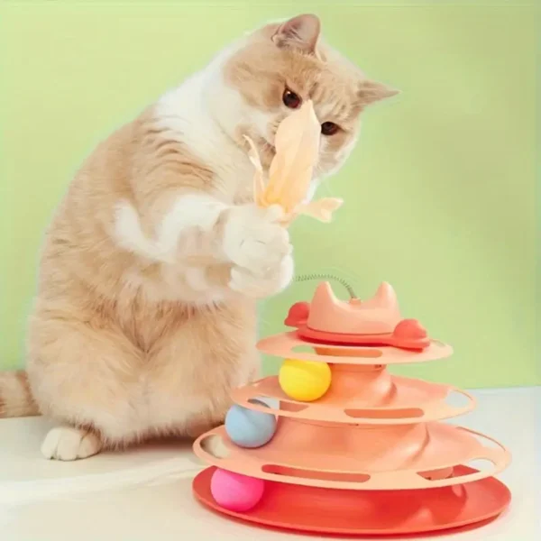Interactive Cat Toy Tower with Spinning Track and Balls - Durable Plastic, 3-Tiered Entertainment Play Station for Pets, No Batteries Required, Available in 3 Colors, Engaging Entertainment for Your Feline Friend