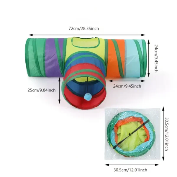 Rainbow Cat Tunnel Toy with Interactive Balls - Durable Polyester Cat Hideout & Playhouse for Indoor/Outdoor Fun, Easy Storage, Vibrant Colors, Perfect for Cats, Cat Toy - Image 3