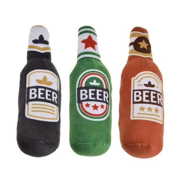 1pc Beer Bottle Design Pet Grinding Teeth Squeaky Plush Toy Durable Chew Toy For Dog Interactive Supply - Image 4