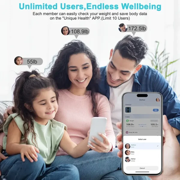 1pc Smart Scale, 11.8*11.8in Color Large Display Bathroom Scale, BMI Weighing Body Composition Monitoring Healthy Body Fat Scale, 400LB Load Capacity, Thickened ITO Glass, Smartphone Apps - Image 3