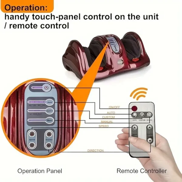 Shiatsu Foot Massager Machine With Remote Controller, Kneading And Rolling Home Massagers For Feet, Ankle, Calf, Leg, Gift For Men, Women, Father, Mom Parents And The Elderly, Red - Image 2