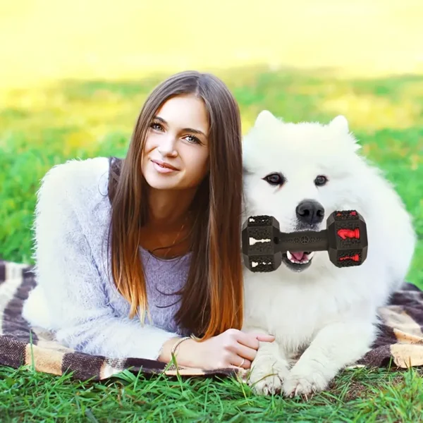 Indestructible Dog Chew Toy - Tough Natural Rubber Dumbbell for Aggressive Chewers, Medium to Large Breeds, Promotes Dental Health & Anxiety Relief - Image 3