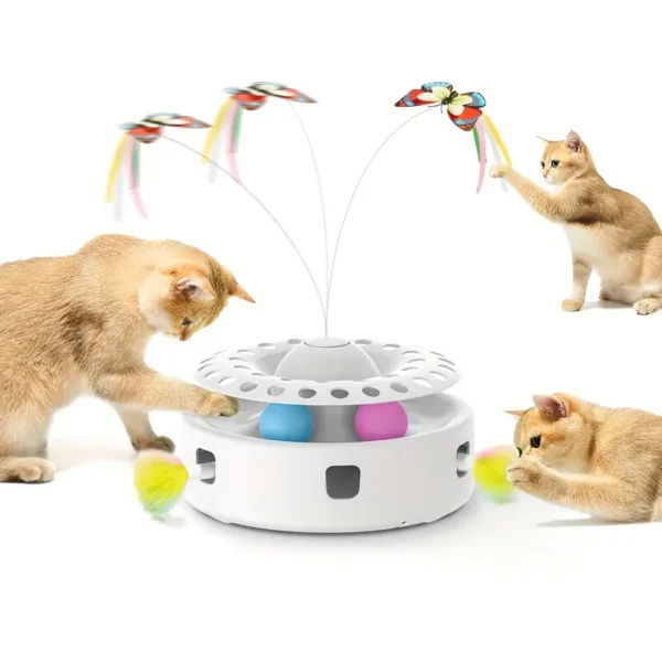 Interactive 3-in-1 Cat Toy - Fluttering Butterfly, Moving Feather, Track Balls | Plastic Indoor Kicker for Kittens and Cats - Image 4