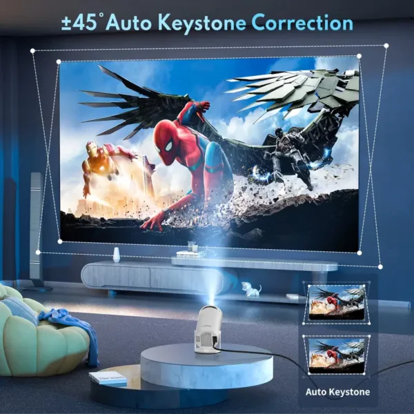 Portable 4K Mini Projector With WiFi And Wireless - [Built-in Apps & Auto Keystone]Full HD 1080P Supported, 180° Rotation Movie Projector, Compatible With TV Stick/Smartphone/USB - Image 3