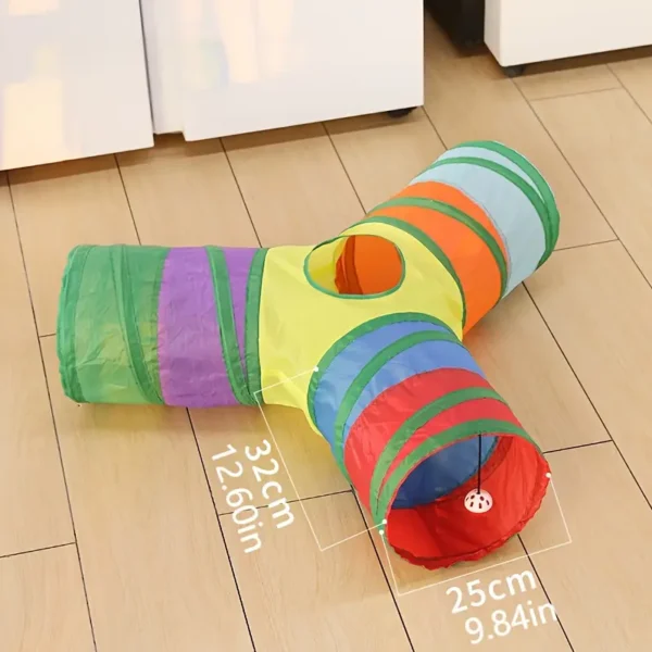 Rainbow Cat Tunnel Toy with Interactive Balls - Durable Polyester Cat Hideout & Playhouse for Indoor/Outdoor Fun, Easy Storage, Vibrant Colors, Perfect for Cats, Cat Toy