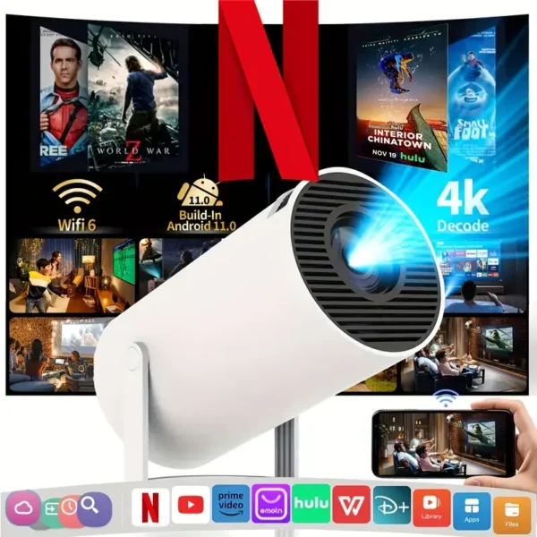 Portable 4K Mini Projector With WiFi And Wireless - [Built-in Apps & Auto Keystone]Full HD 1080P Supported, 180° Rotation Movie Projector, Compatible With TV Stick/Smartphone/USB