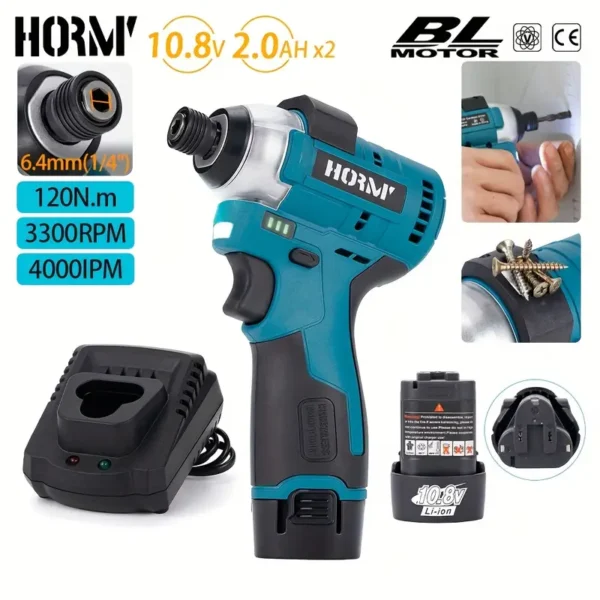 Hormy 120N.m 10.8V Brushless Impact Drill 2Ah Dual Battery Set Cordless Electric Screwdriver Multi-Function Electric Wrench Car Repair Power Tool Home Renovation Accessories - Image 5