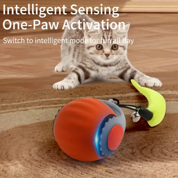 Smart Cat Teaser Ball for Cats, Interactive Kitten Toy with Electric Rolling and Artificial Fiber Feathers