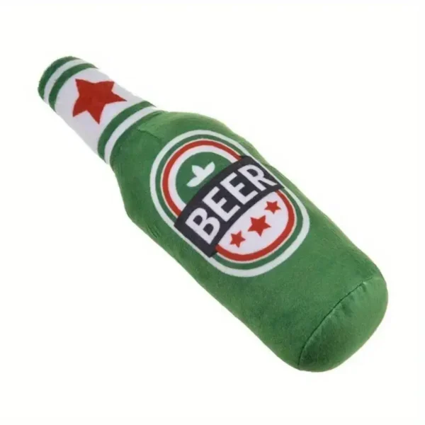 1pc Beer Bottle Design Pet Grinding Teeth Squeaky Plush Toy Durable Chew Toy For Dog Interactive Supply