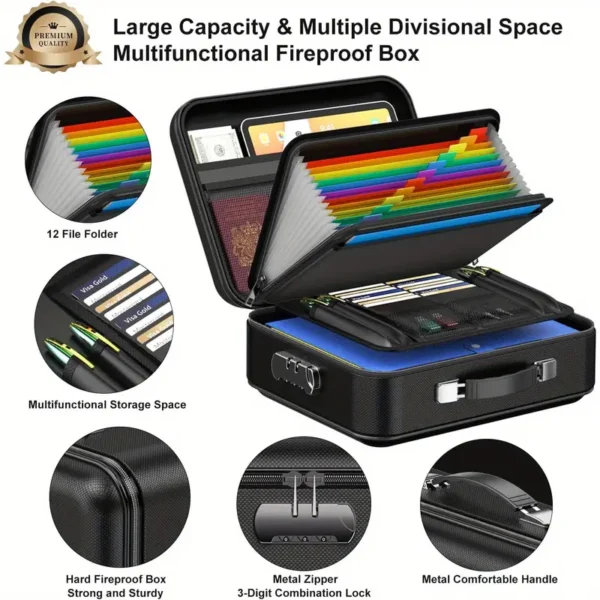 Secure Fireproof Document Safe with Lock - Hard-Shell, Water-Resistant Storage Box for Important Papers, Certificates, Laptops & Passports - Image 2