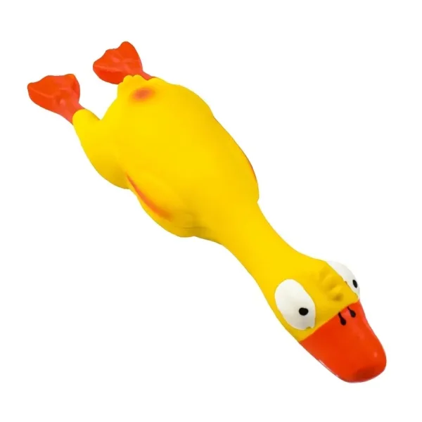 [1pc Squeaky Dog Toy] Durable Squeaky 1pc Screaming Duck Design Dog Chew Toy | Latex Teething Toy for Aggressive Chewers - Yellow with White Accents - Image 4