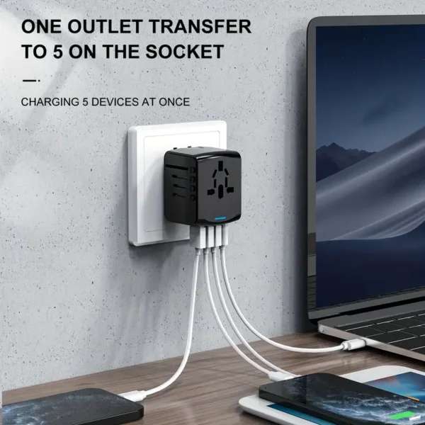 Universal Travel Adapter, Worldwide International Power Adapter, High Speed 2. 4A 3*USB-A, Type-C 3. 0A Port with Worldwide AC Power Plug Wall Charger for Europe UK EU US CA AU Italy Asia And More Than 170 Countries - Image 2
