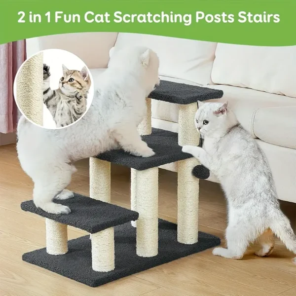 3-Step Cat & Dog Staircase with Sisal Scratching Posts - High-Strength Boards for Indoor Pets, Black Platforms & Beige Rope Ladder, Ideal for High Beds & Couches, Pet Staircase|Stylish Pet Furniture|Durable Construction, Cat Ladder, Without Battery - Image 3