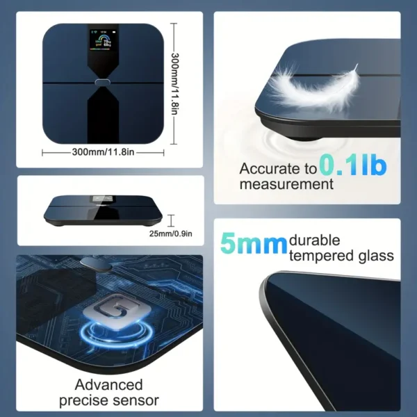 1pc Smart Scale, 11.8*11.8in Color Large Display Bathroom Scale, BMI Weighing Body Composition Monitoring Healthy Body Fat Scale, 400LB Load Capacity, Thickened ITO Glass, Smartphone Apps - Image 5