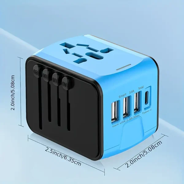 Universal Travel Adapter, Worldwide International Power Adapter, High Speed 2. 4A 3*USB-A, Type-C 3. 0A Port with Worldwide AC Power Plug Wall Charger for Europe UK EU US CA AU Italy Asia And More Than 170 Countries - Image 4