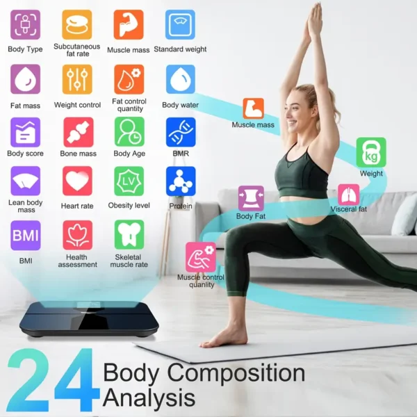 1pc Smart Scale, 11.8*11.8in Color Large Display Bathroom Scale, BMI Weighing Body Composition Monitoring Healthy Body Fat Scale, 400LB Load Capacity, Thickened ITO Glass, Smartphone Apps - Image 6
