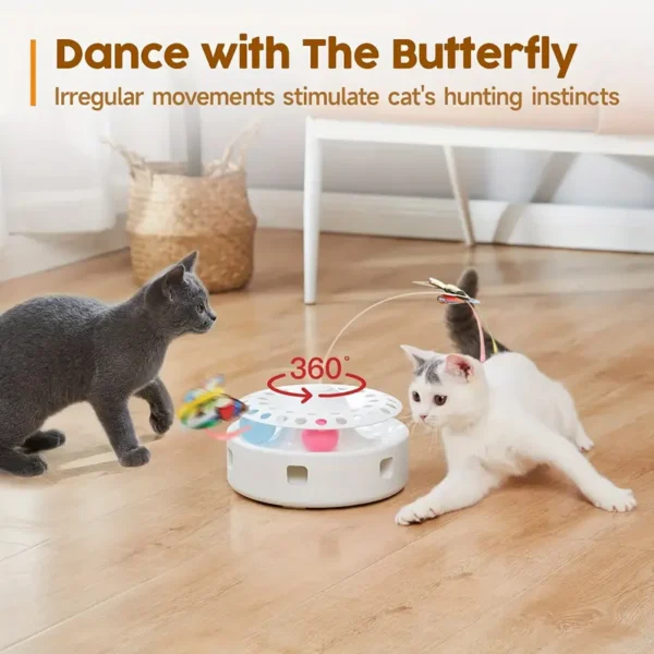 Interactive 3-in-1 Cat Toy - Fluttering Butterfly, Moving Feather, Track Balls | Plastic Indoor Kicker for Kittens and Cats - Image 2