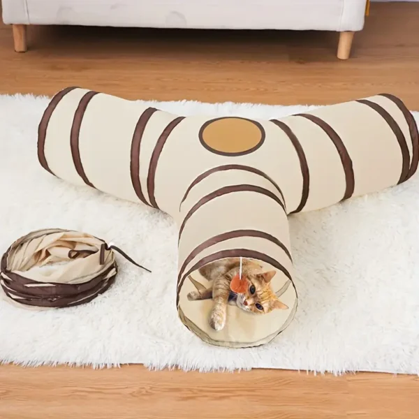 Foldable Cat Tunnel Toy - Polyester, Space-Saving Design for Indoor Play, Ideal for All Seasons, Cat Play Toy | Modern Cat Toy | Durable Cat Toy