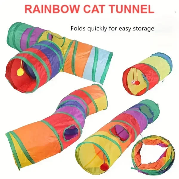 Rainbow Cat Tunnel Toy with Interactive Balls - Durable Polyester Cat Hideout & Playhouse for Indoor/Outdoor Fun, Easy Storage, Vibrant Colors, Perfect for Cats, Cat Toy - Image 6