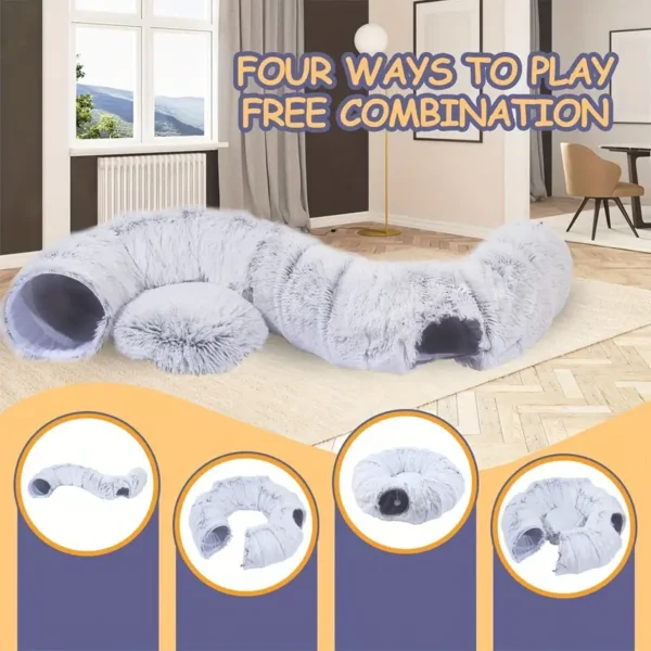 Cat Tunnel Cat Bed Play Tunnel with Mat Long Plush Deep Sleep Removable Washable Multifunctional Connectable Cat Passage - Image 4