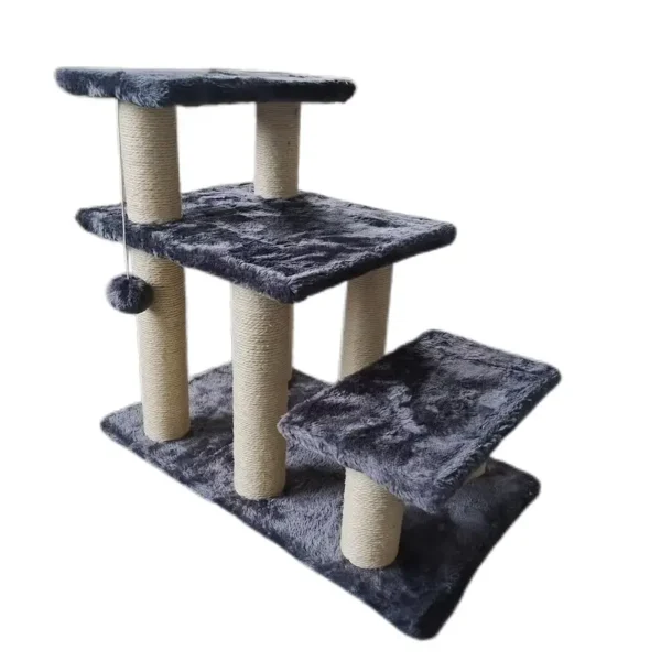 3-Step Cat & Dog Staircase with Sisal Scratching Posts - High-Strength Boards for Indoor Pets, Black Platforms & Beige Rope Ladder, Ideal for High Beds & Couches, Pet Staircase|Stylish Pet Furniture|Durable Construction, Cat Ladder, Without Battery - Image 2