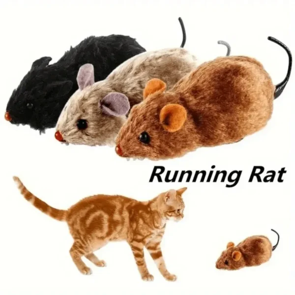 1pc Durable Interactive Clockwork Mouse Toy - Running Rat Plush for Cats & Small Dogs, Battery-Free, Assorted Colors (Black, Grey/Pink, Brown), All Breed Sizes, Plastic Material, Rat Toys - Image 5