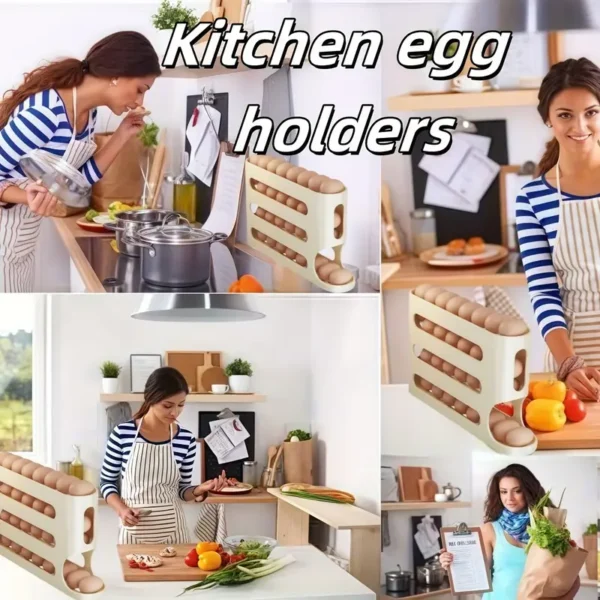 28 Eggs Egg Holder For Fridge, Rolling Egg Dispenser For Refrigerator Automatically, 4 Tiers Fridge Egg Rack, Space-Saving Egg Dispenser Large Capacity Egg Dispenser Container Tray - Image 2