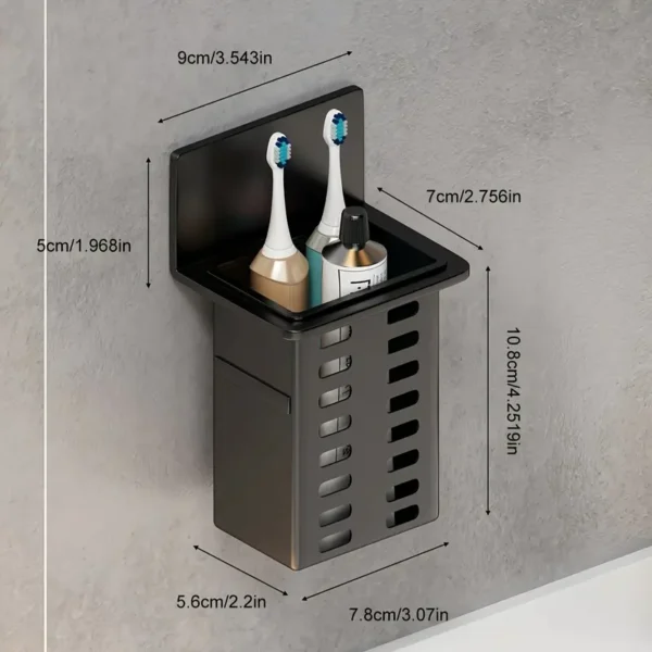 Black Toothpaste Holder and Toothbrush Holder Wall-mounted Storage Box for Bathroom Toiletries, Mobile Phone, Air Conditioner Remote Control Storage Box, Hanging Bracket, No Trace Installation - Image 4