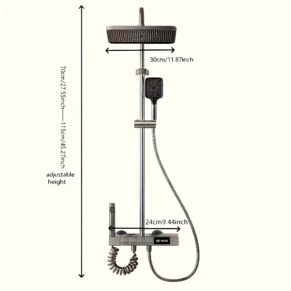 Digital Thermometer, Shower Piano Key Ambient Light, Rainfall Shower System, Spring Bathroom Decor Gift, Four-Water Flow Outlets, Adjustable Water Pressure and Temperature, Enhanced Water Jet and Air Spray Experience, Ideal Bathroom Renovation Choice - Image 2