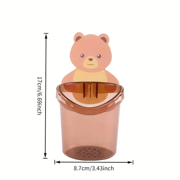 Kids Bathroom Toothbrush Holder with Cup, Teddy Bear Design, Wall-Mounted, 1 pc, Plastic - Image 3