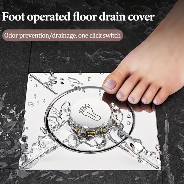 1pc stainless steel foot operated floor drain cover, bathroom odor and insect proof bouncing core sealing cover, odor and deodorizing foot operated drain plug, suitable for bathrooms and kitchens, easy to press and seal drain cover - Image 4