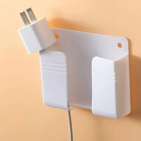 1pc Durable Plastic Multifunctional Wall-Mounted Mobile Charger Holder with Shower Storage, Remote Control Organizer, No-Electricity Needed, Space-Saving Design - Image 3