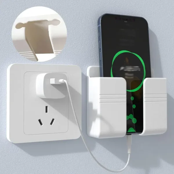 1pc Durable Plastic Multifunctional Wall-Mounted Mobile Charger Holder with Shower Storage, Remote Control Organizer, No-Electricity Needed, Space-Saving Design - Image 4