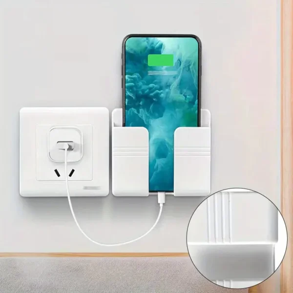 1pc Durable Plastic Multifunctional Wall-Mounted Mobile Charger Holder with Shower Storage, Remote Control Organizer, No-Electricity Needed, Space-Saving Design - Image 5