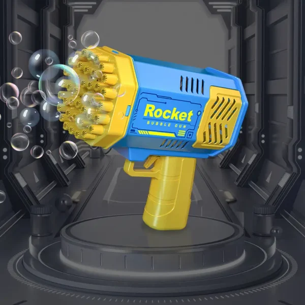 40-Hole Space Bubble Gun with Screw-Wrapped Bubble Film - Blue/Yellow, Outdoor Sports Toy (Bubble Solution Not Included) BLUE