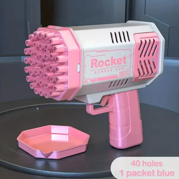 40-Hole Space Bubble Gun with Screw-Wrapped Bubble Film - Blue/Yellow, Outdoor Sports Toy (Bubble Solution Not Included) PINK - Image 3