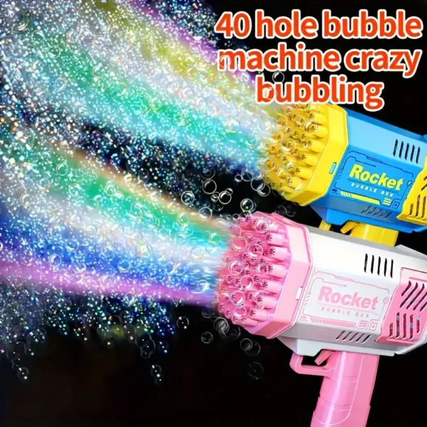 40-Hole Space Bubble Gun with Screw-Wrapped Bubble Film - Blue/Yellow, Outdoor Sports Toy (Bubble Solution Not Included) PINK