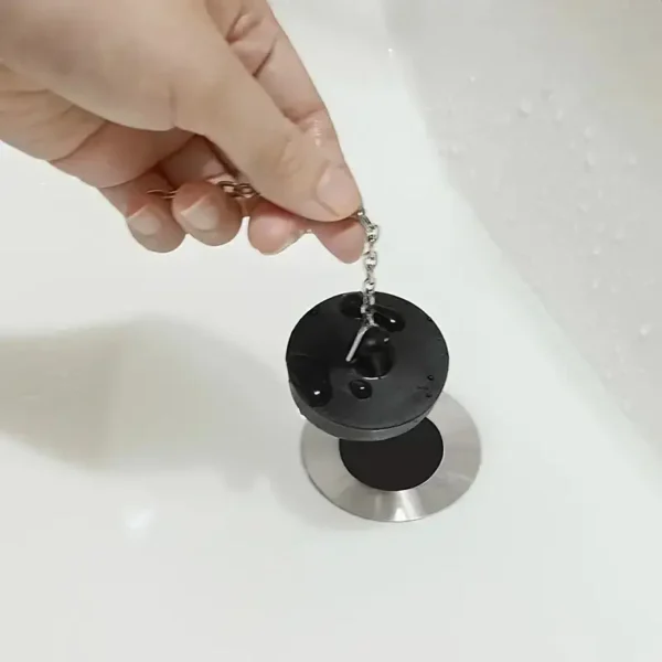 1pc Rubber Tub Stopper with 3.94" Stainless Steel Beaded Chain - Odor-Proof Sink & Bathtub Drain Plug, Durable Rubber Bath Stopper with Hang Ring for Kitchen, Shower, Laundry, Bathtub Drain Stopper, Kitchen Sink Plug, Sleek Design, Longlasting Plug, Bathroom Accessories - Image 3