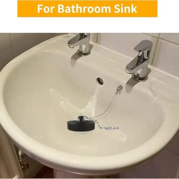 1pc Rubber Tub Stopper with 3.94" Stainless Steel Beaded Chain - Odor-Proof Sink & Bathtub Drain Plug, Durable Rubber Bath Stopper with Hang Ring for Kitchen, Shower, Laundry, Bathtub Drain Stopper, Kitchen Sink Plug, Sleek Design, Longlasting Plug, Bathroom Accessories - Image 2