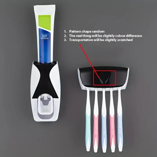 Automatic toothpaste squeezing wall-mounted toothbrush holder, can hold 5 toothbrushes, no power required, plastic material, bathroom supplies - Image 4