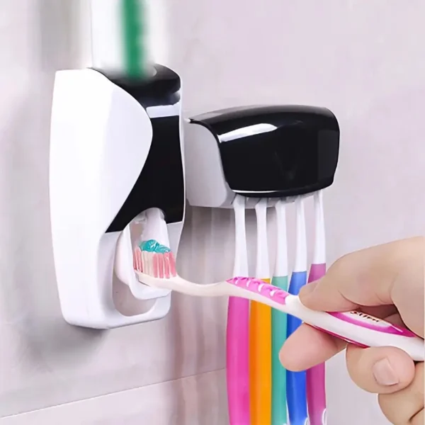 Automatic toothpaste squeezing wall-mounted toothbrush holder, can hold 5 toothbrushes, no power required, plastic material, bathroom supplies - Image 5