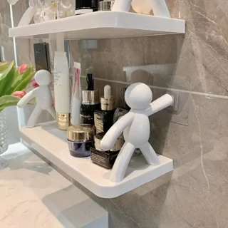 1pc Minimalist Humanoid Wall Mount Storage Shelf, No-Drill Bathroom Cosmetics Organizer, Kitchen Spice Rack, Home Decor Display Accessory, Plastic