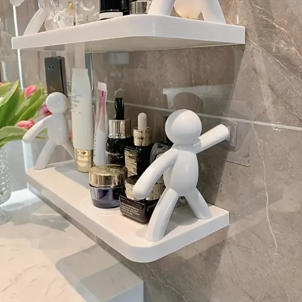 1pc Minimalist Humanoid Wall Mount Storage Shelf, No-Drill Bathroom Cosmetics Organizer, Kitchen Spice Rack, Home Decor Display Accessory, Plastic