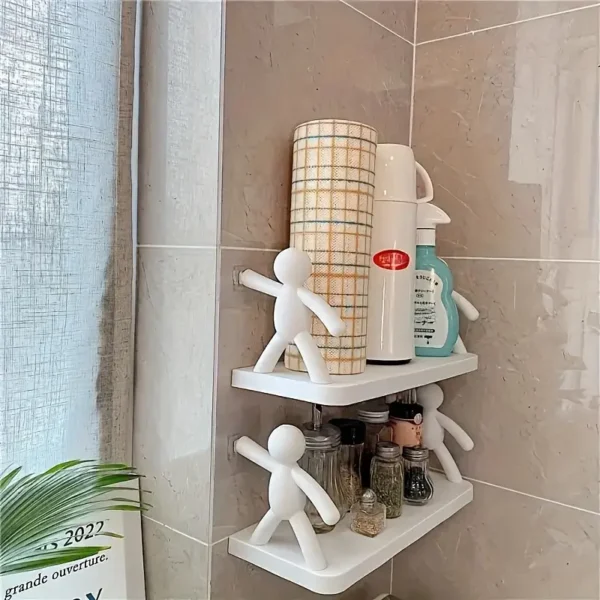 1pc Minimalist Humanoid Wall Mount Storage Shelf, No-Drill Bathroom Cosmetics Organizer, Kitchen Spice Rack, Home Decor Display Accessory, Plastic - Image 2